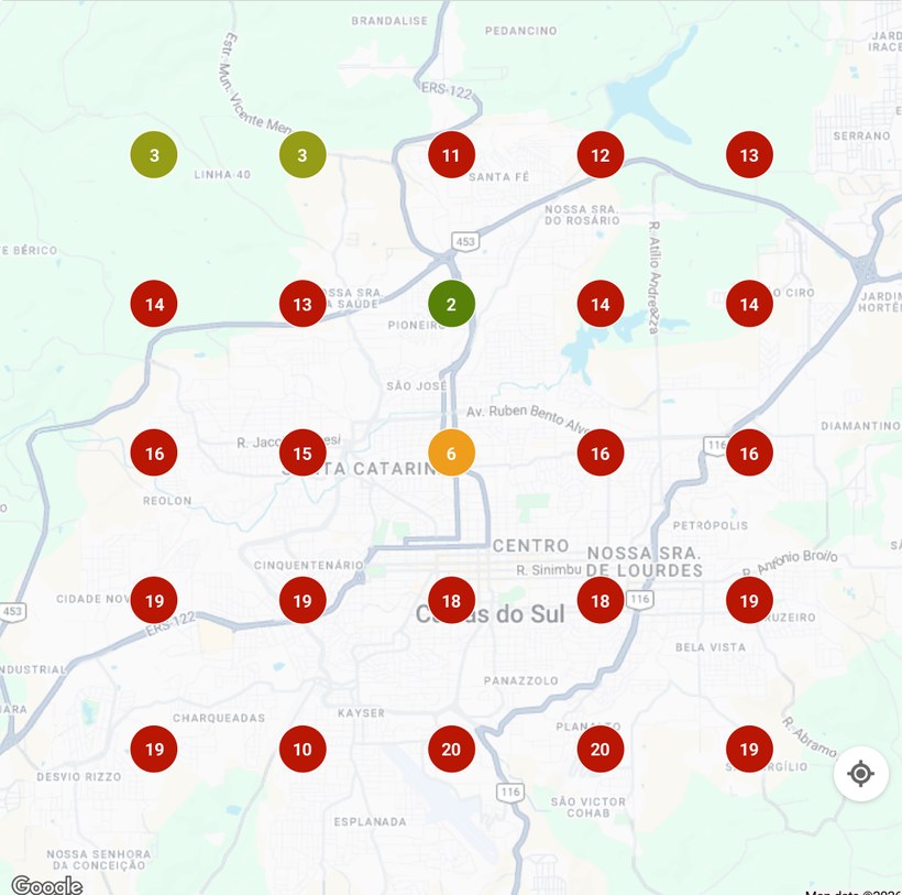 Posição no Google Maps antes do trabalho: fora do topo em quase toda a cidade